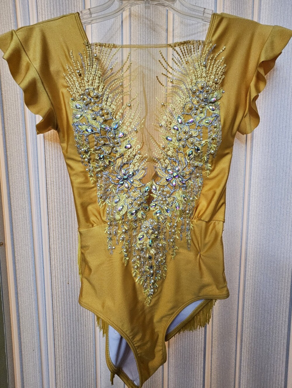 Yellow Embellished One-Piece Leotard